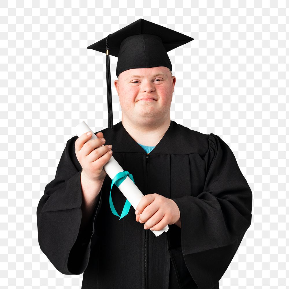 Png down syndrome graduate sticker, education image on transparent background