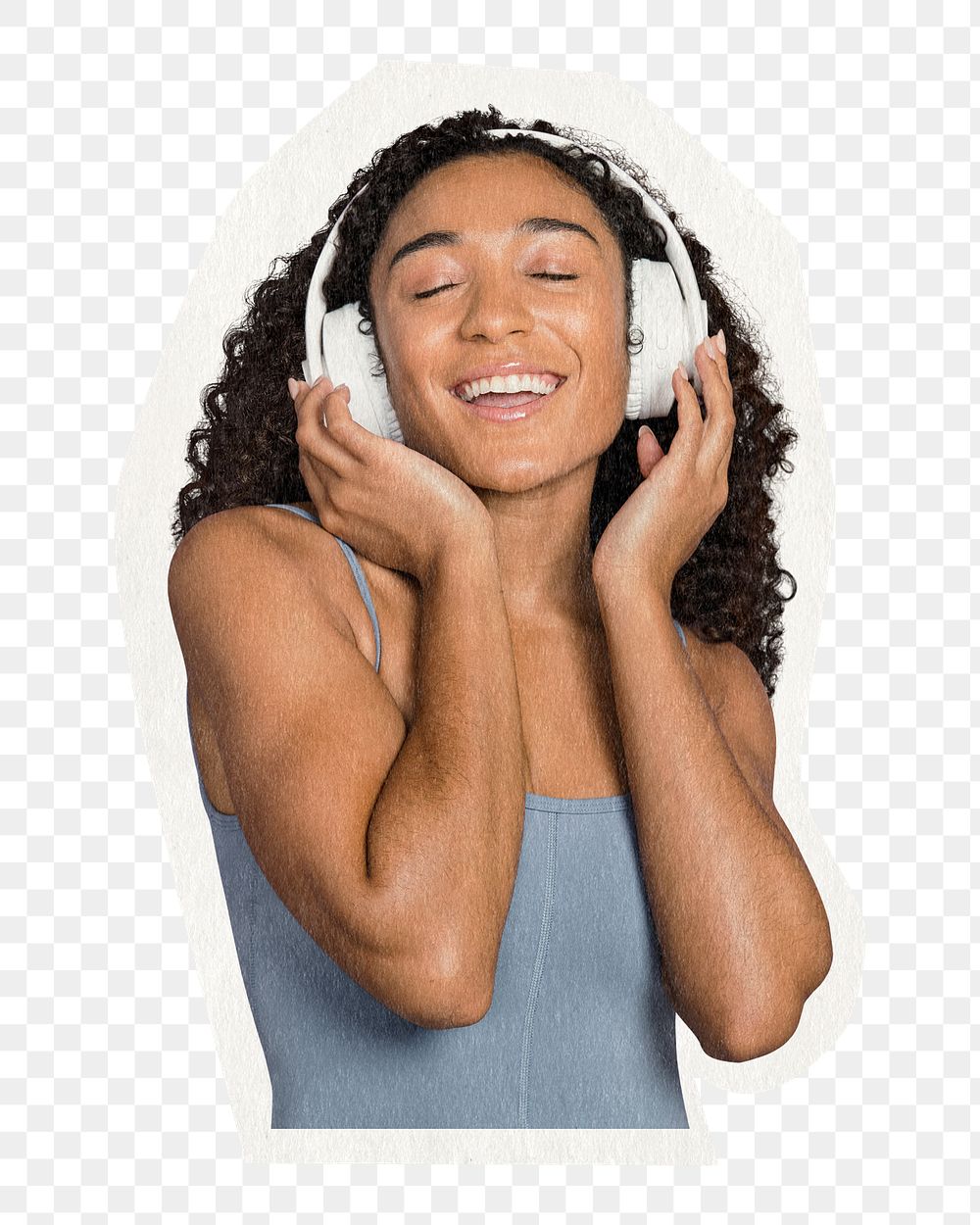 Png woman with headphones sticker, transparent background
