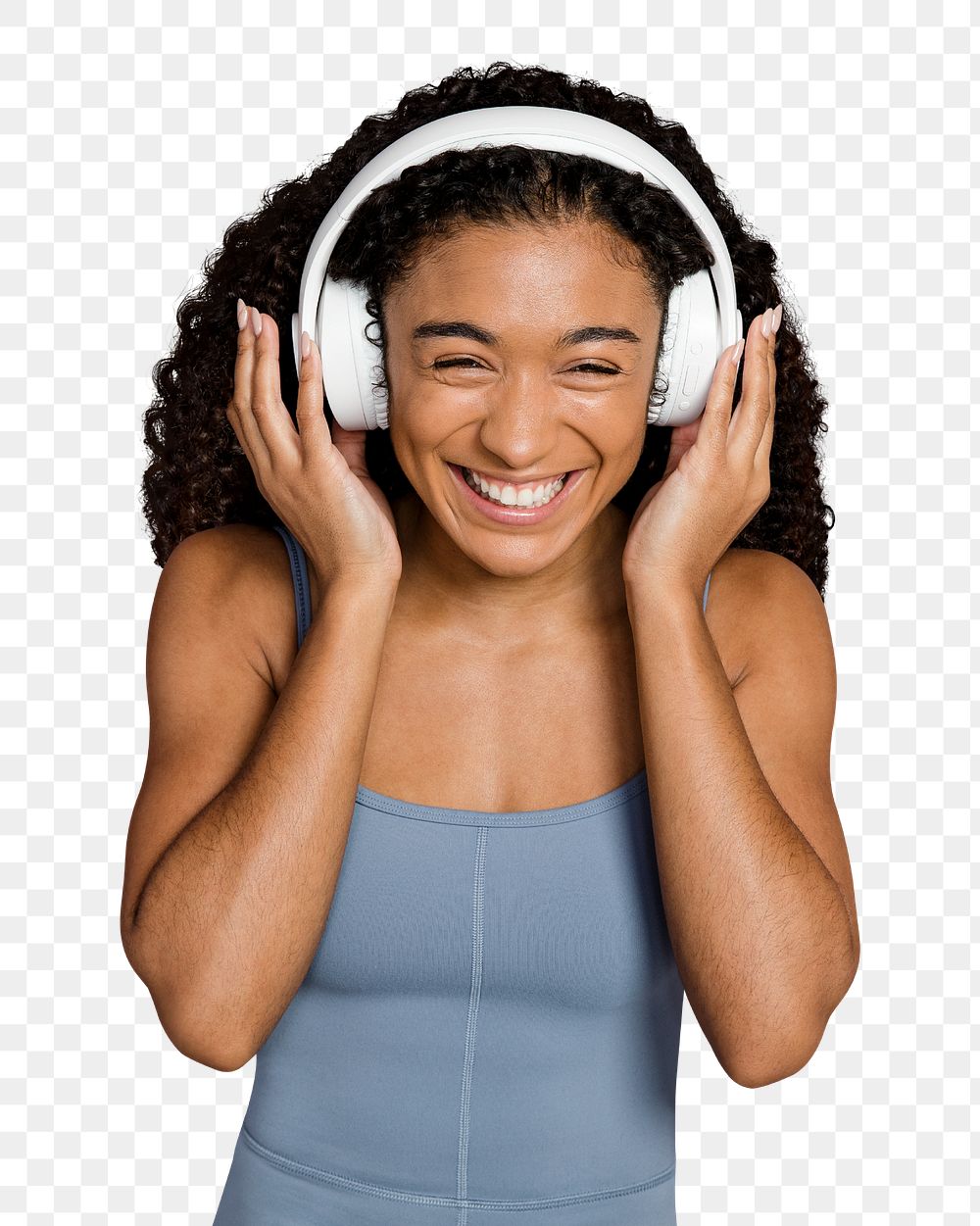 Png woman with headphones sticker, transparent background