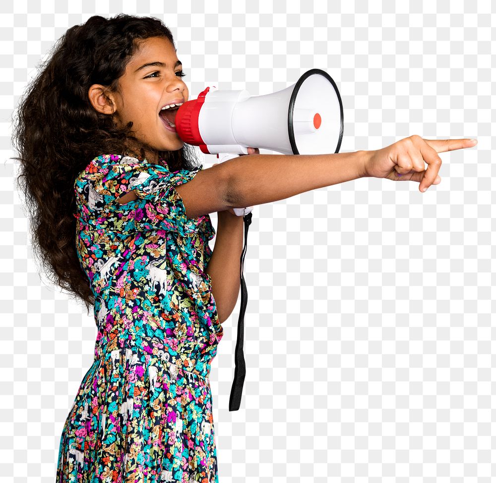 Girl with megaphone sticker, transparent background 