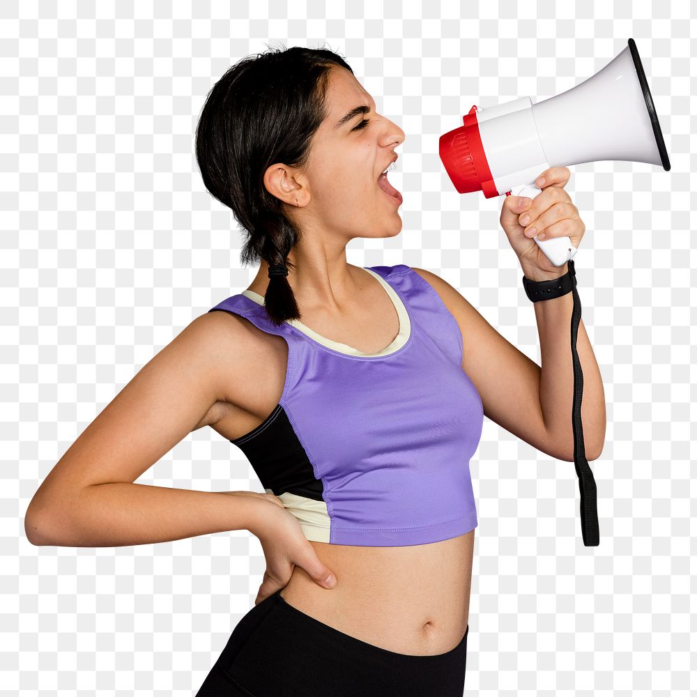 Women's rights png sticker, feminist with megaphone, transparent background