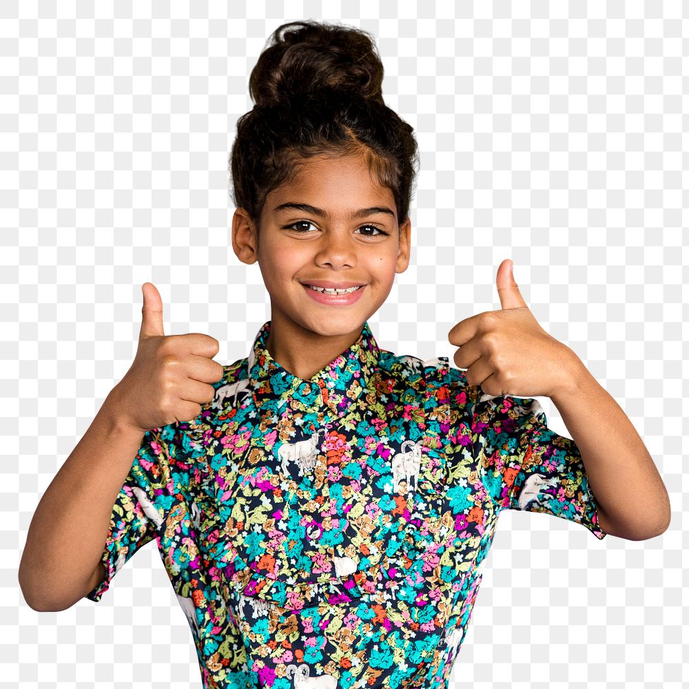 Thumbs up png sticker, cute girl, transparent background