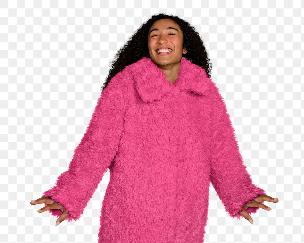 Png woman wearing pink coat sticker, transparent background