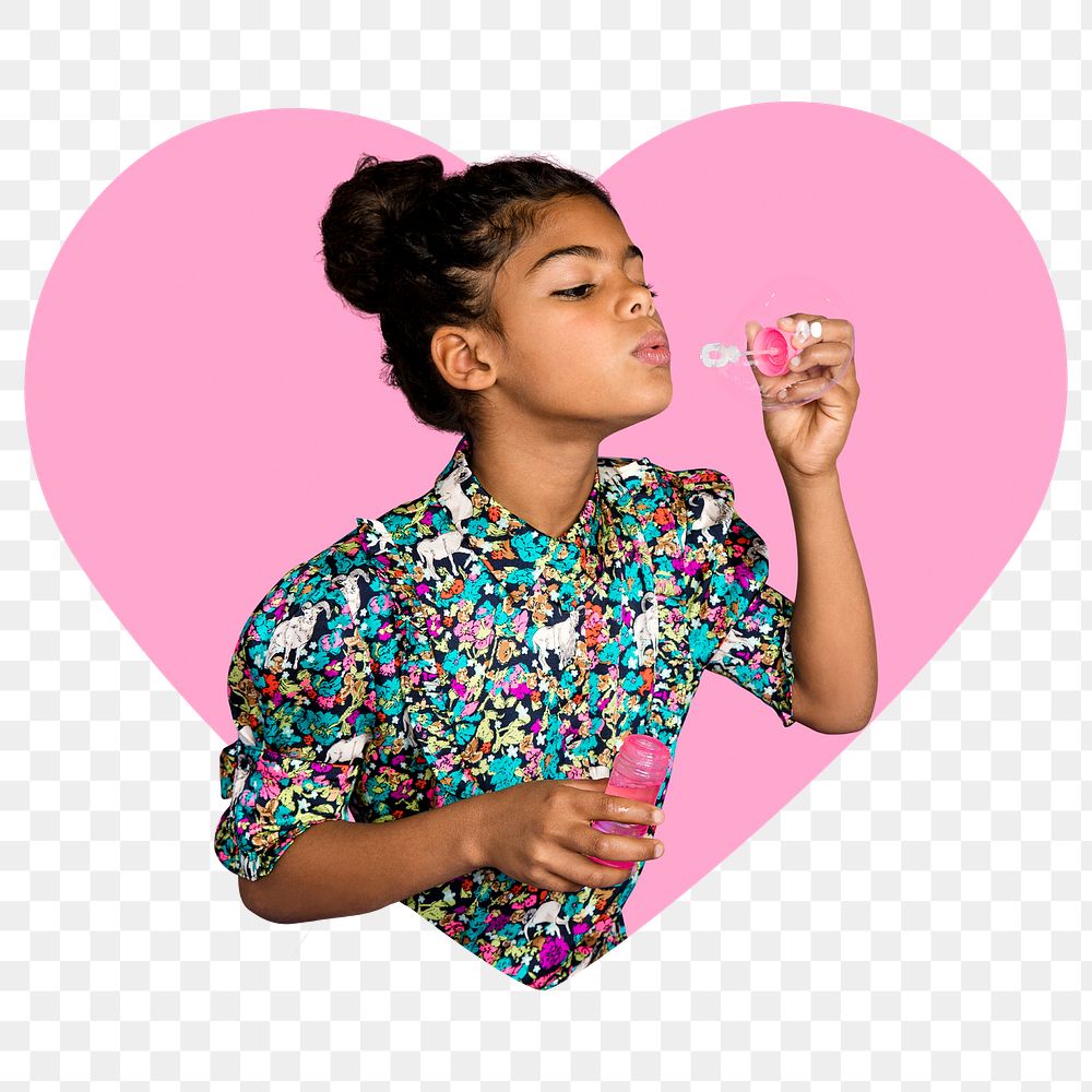 Playful girl png heart shape sticker, transparent background