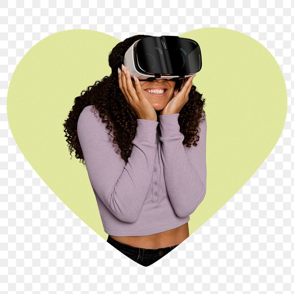 VR goggles png heart shape sticker, transparent background