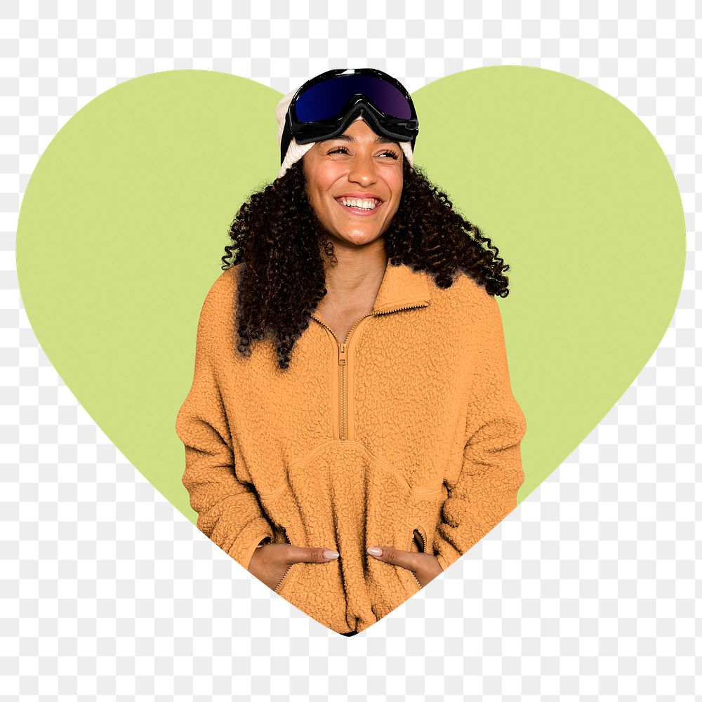 Happy woman png heart shape sticker, transparent background