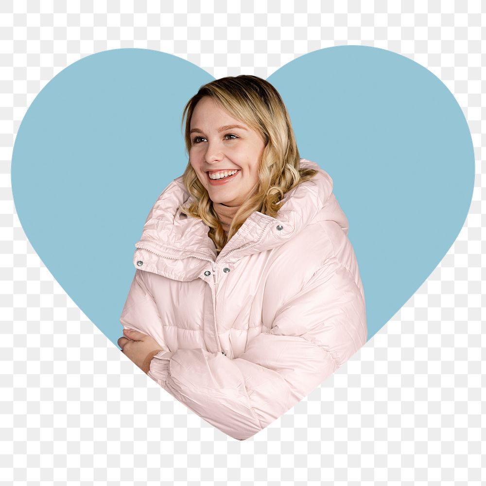 Woman png heart shape sticker, transparent background
