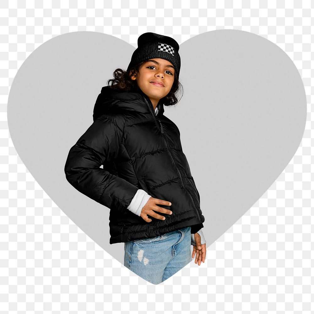 Cool kid png heart shape sticker, transparent background
