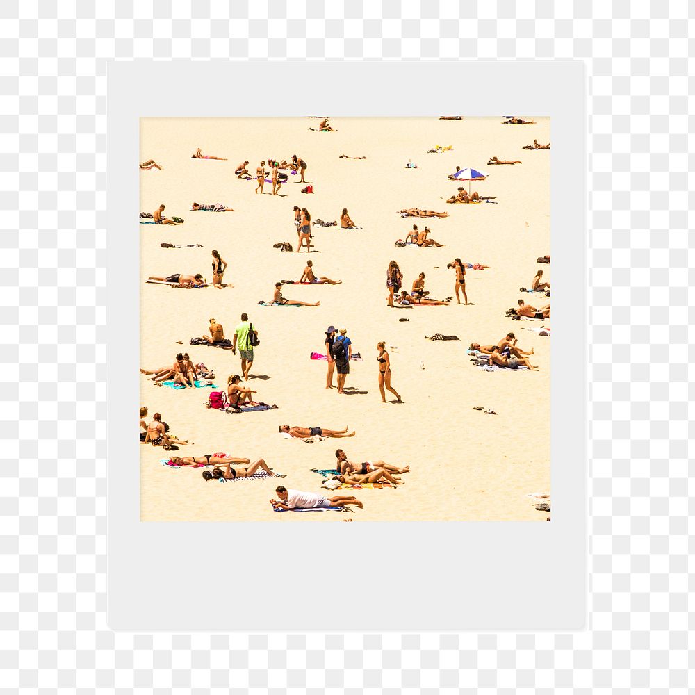 Png people at the beach sticker, Summer  instant photo, transparent background