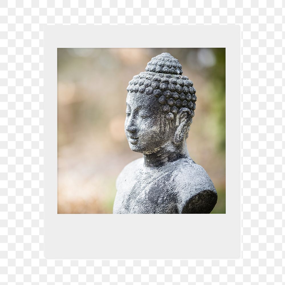 Buddha statue png sticker, instant photo, transparent background