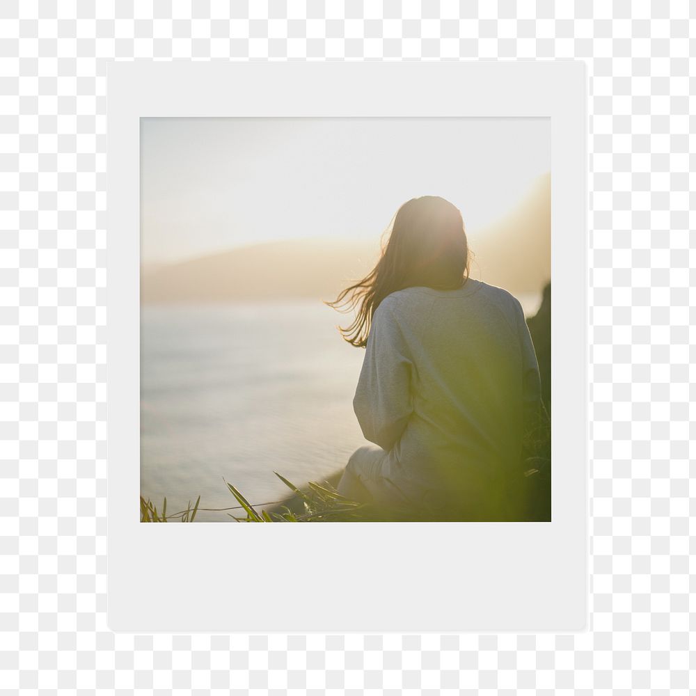 Png woman under sunlight  sticker, travel  instant photo, transparent background