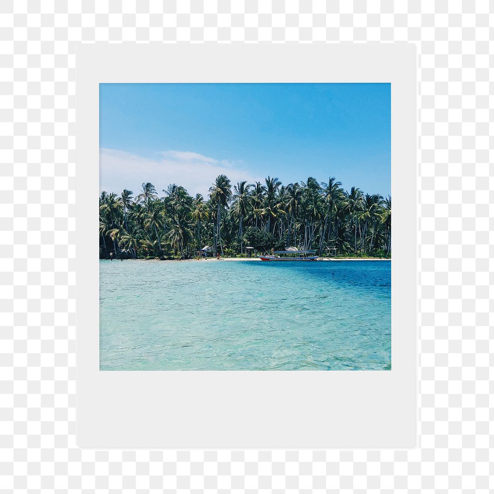 Tropical beach png sticker, Summer instant photo, transparent background