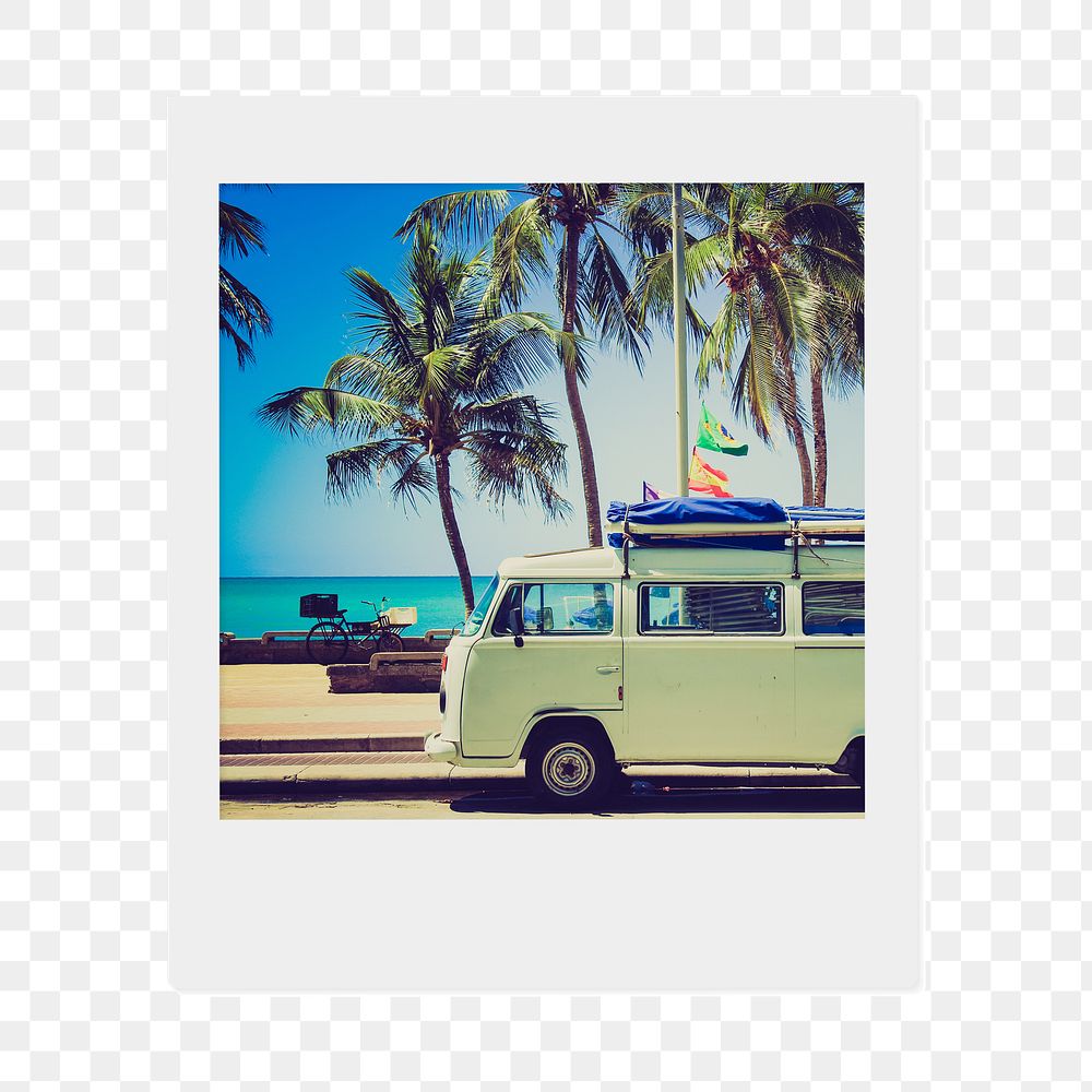 Png Summer camper van sticker, travel  instant photo, transparent background