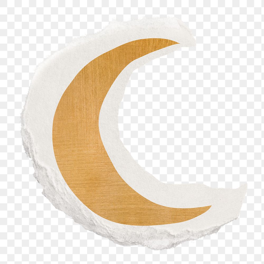 Crescent moon png sticker, gold weather ripped paper collage element on transparent background