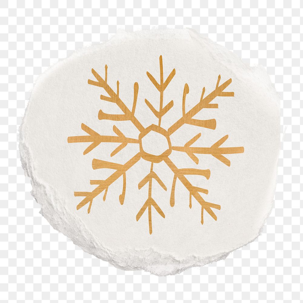 Gold snowflake png sticker, Christmas aesthetic, ripped paper element, transparent background