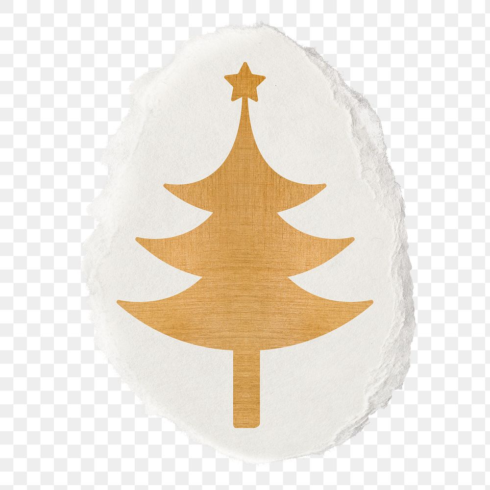 Christmas tree png sticker, gold aesthetic design, transparent background