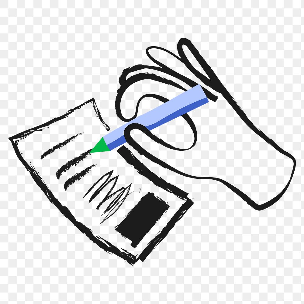 Writing hand png sticker, colorful doodle on transparent background