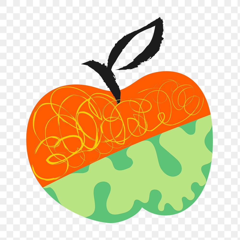 Apple fruit png sticker, colorful doodle on transparent background
