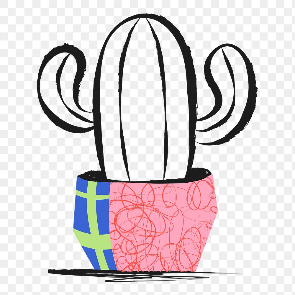 Cactus png sticker, colorful doodle on transparent background