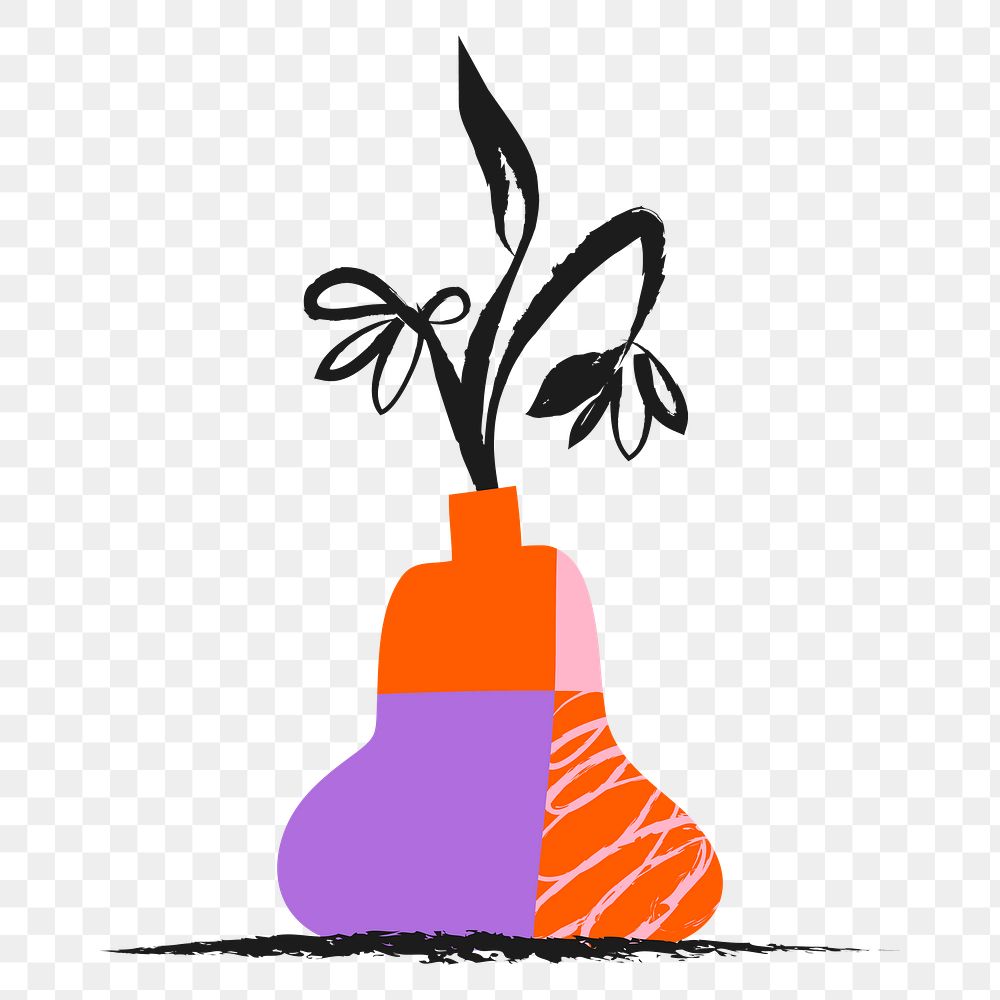 Flower vase png sticker, colorful doodle on transparent background