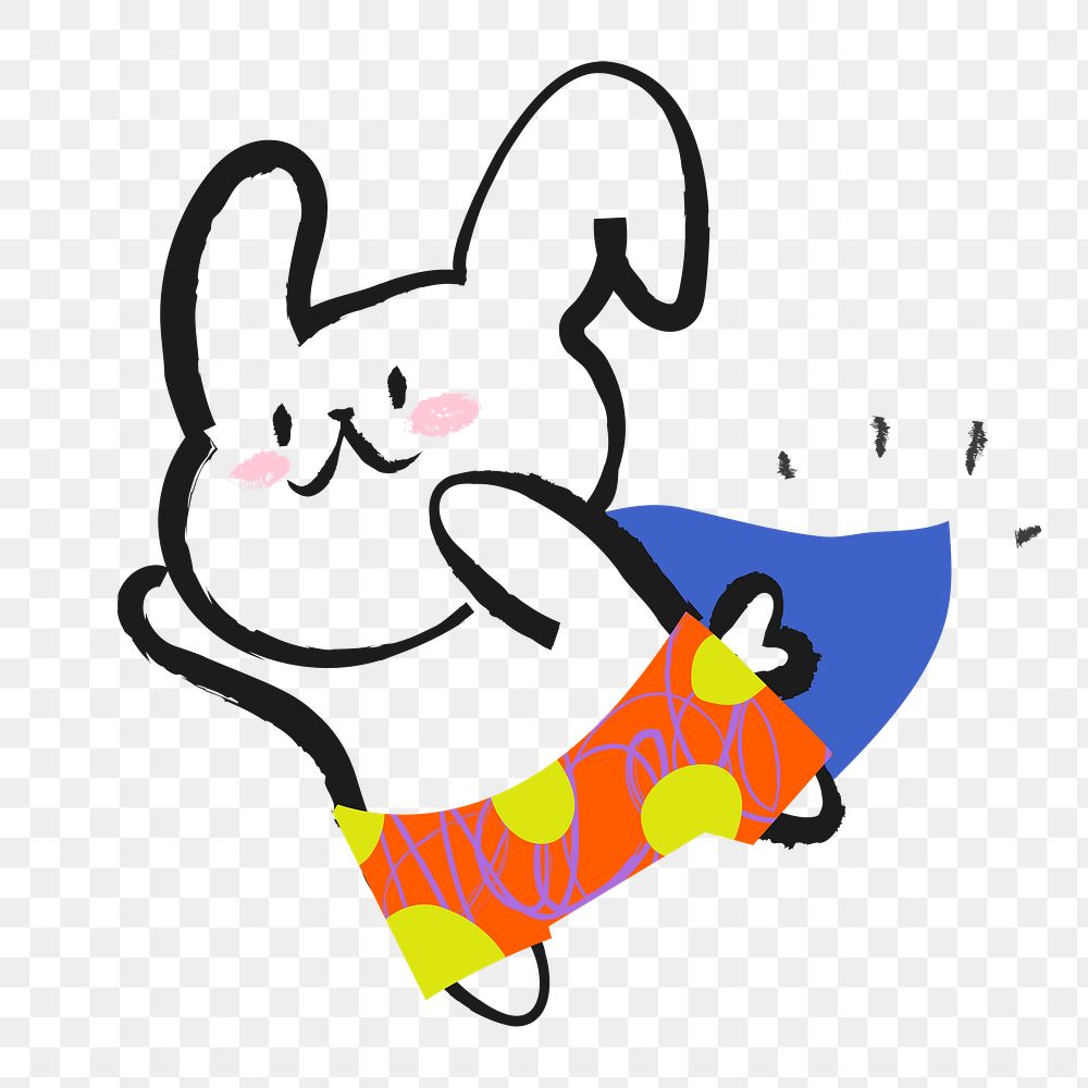 Superhero bunny png sticker, colorful doodle on transparent background