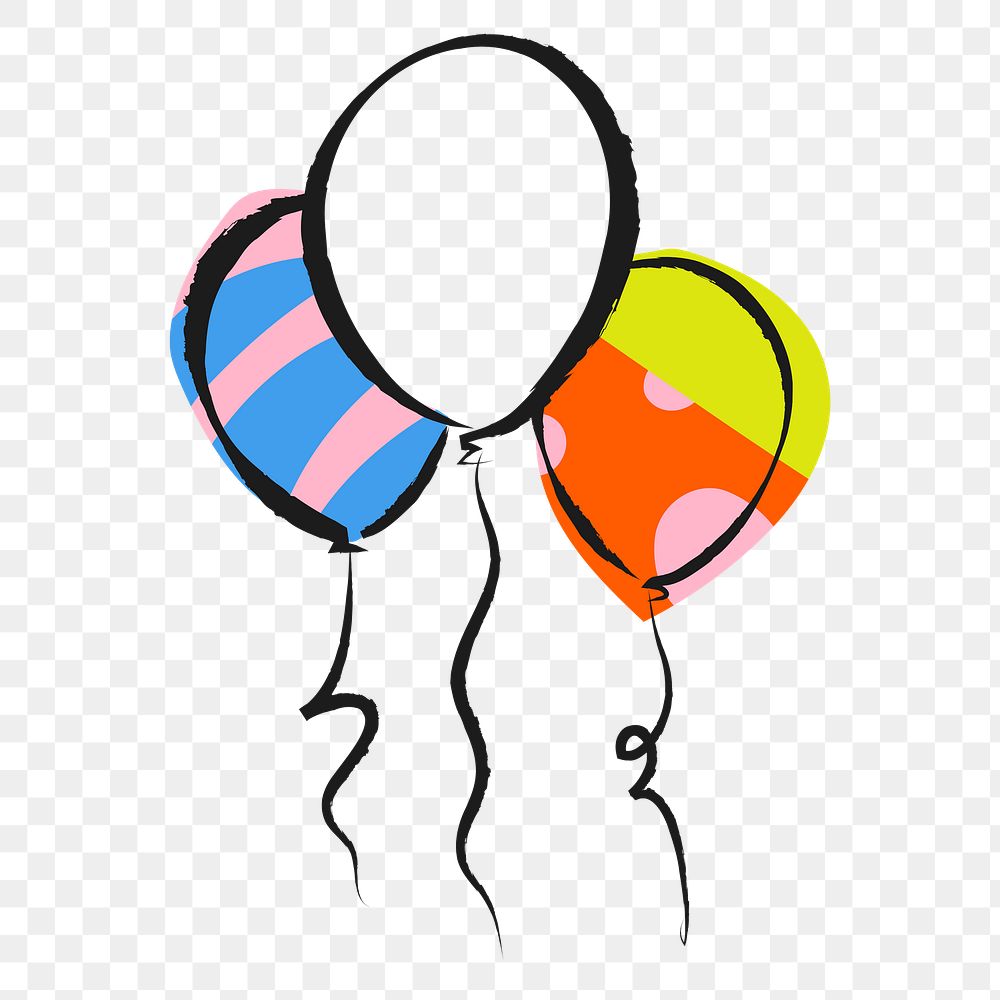 Floating balloons png sticker, colorful doodle on transparent background