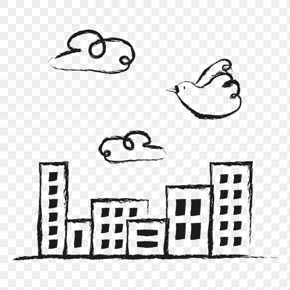 Office buildings png sticker, cute doodle on transparent background