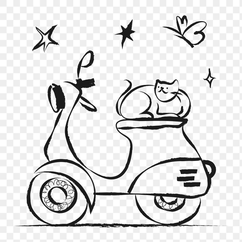 Motorcycle scooter png sticker, cute doodle on transparent background