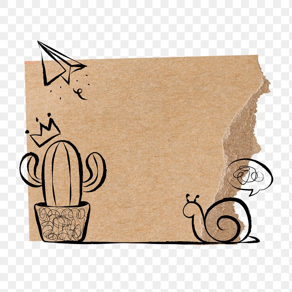 Cactus doodle png ripped paper frame sticker on transparent background