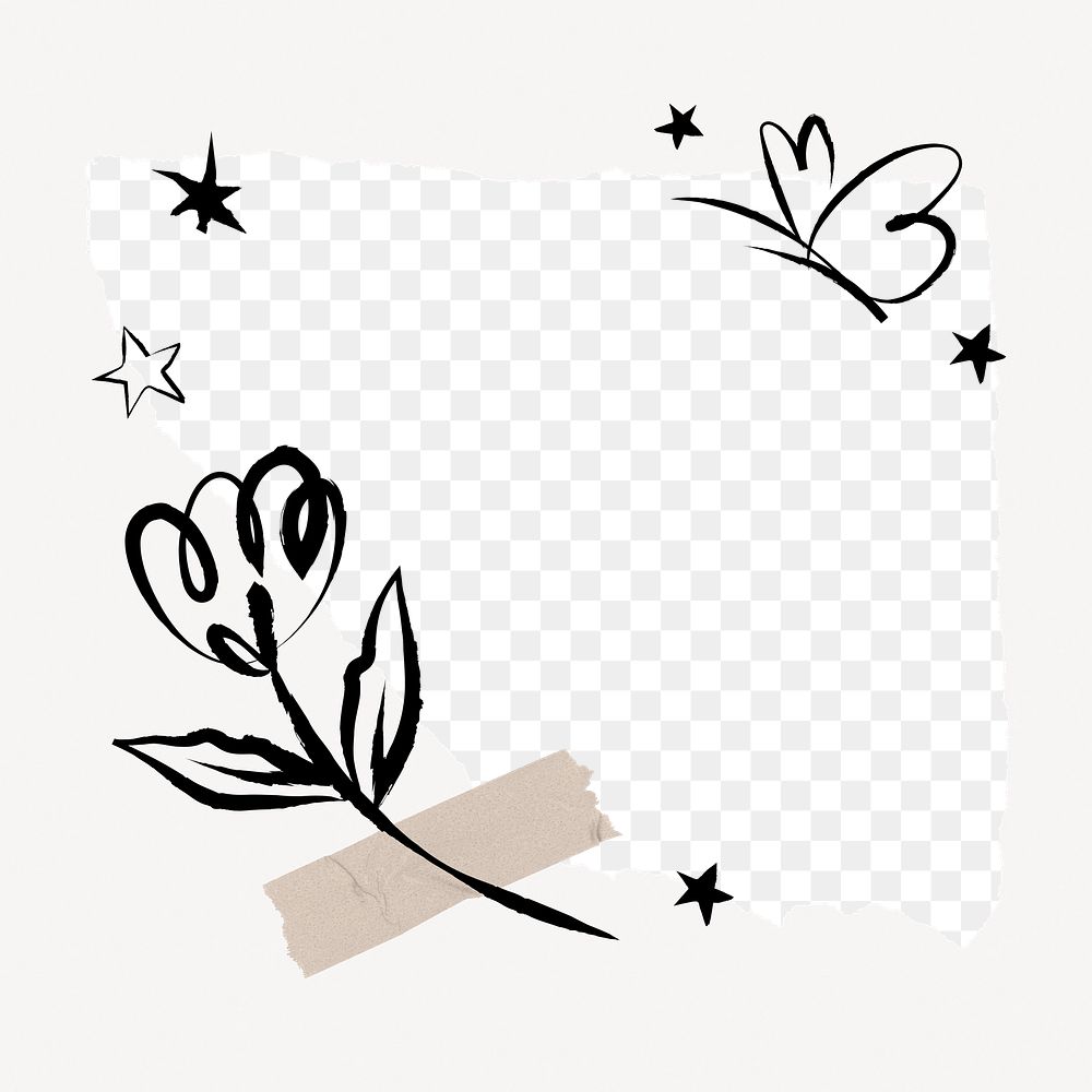 Flower png doodle frame, transparent background
