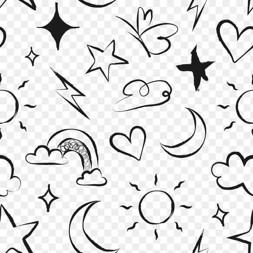 Weather doodle png pattern, transparent background