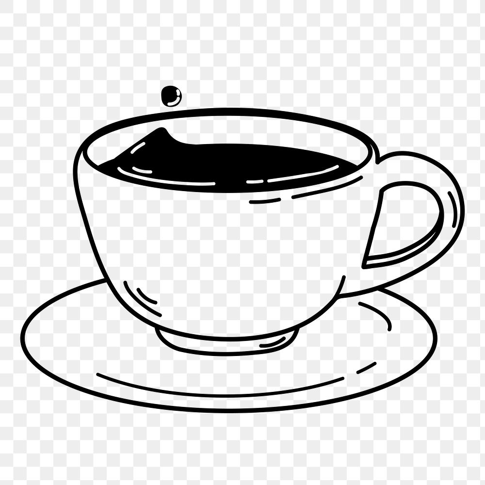 Coffee png doodle sticker, black & white illustration, transparent background
