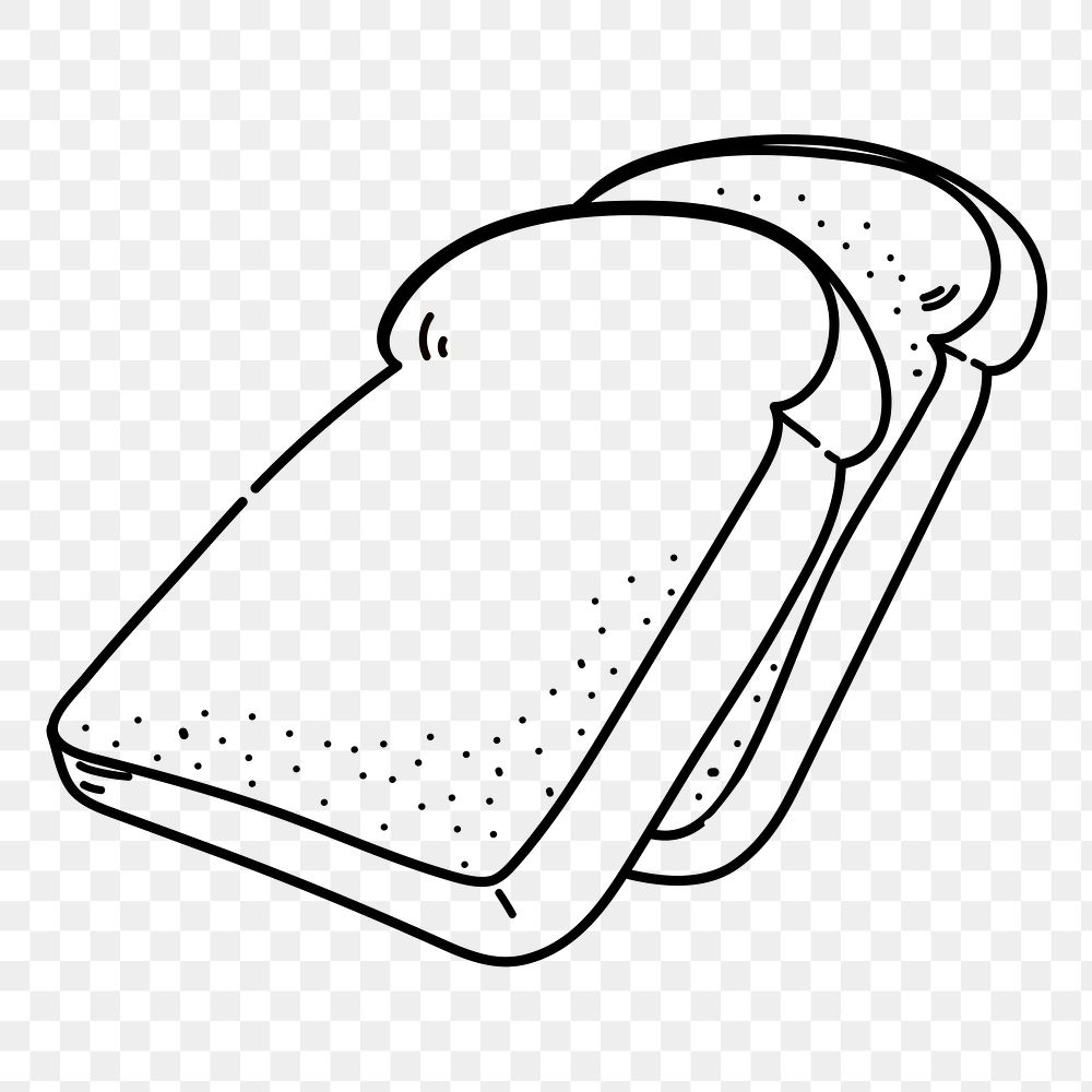 Bread slice png doodle sticker, black & white illustration, transparent background