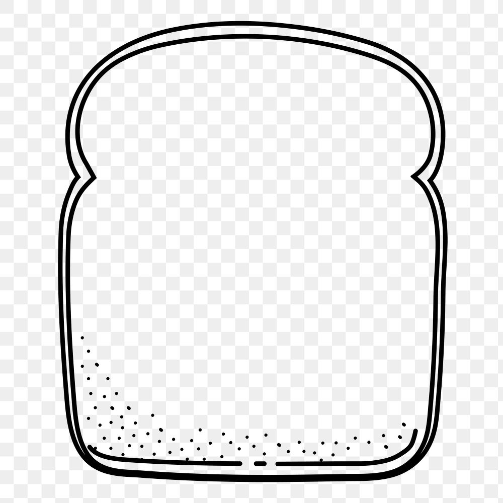 Bread slice png doodle sticker, black & white illustration, transparent background