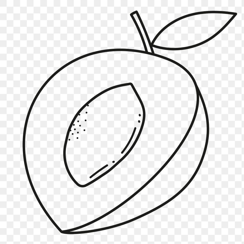 Peach png doodle sticker, black & white illustration, transparent background