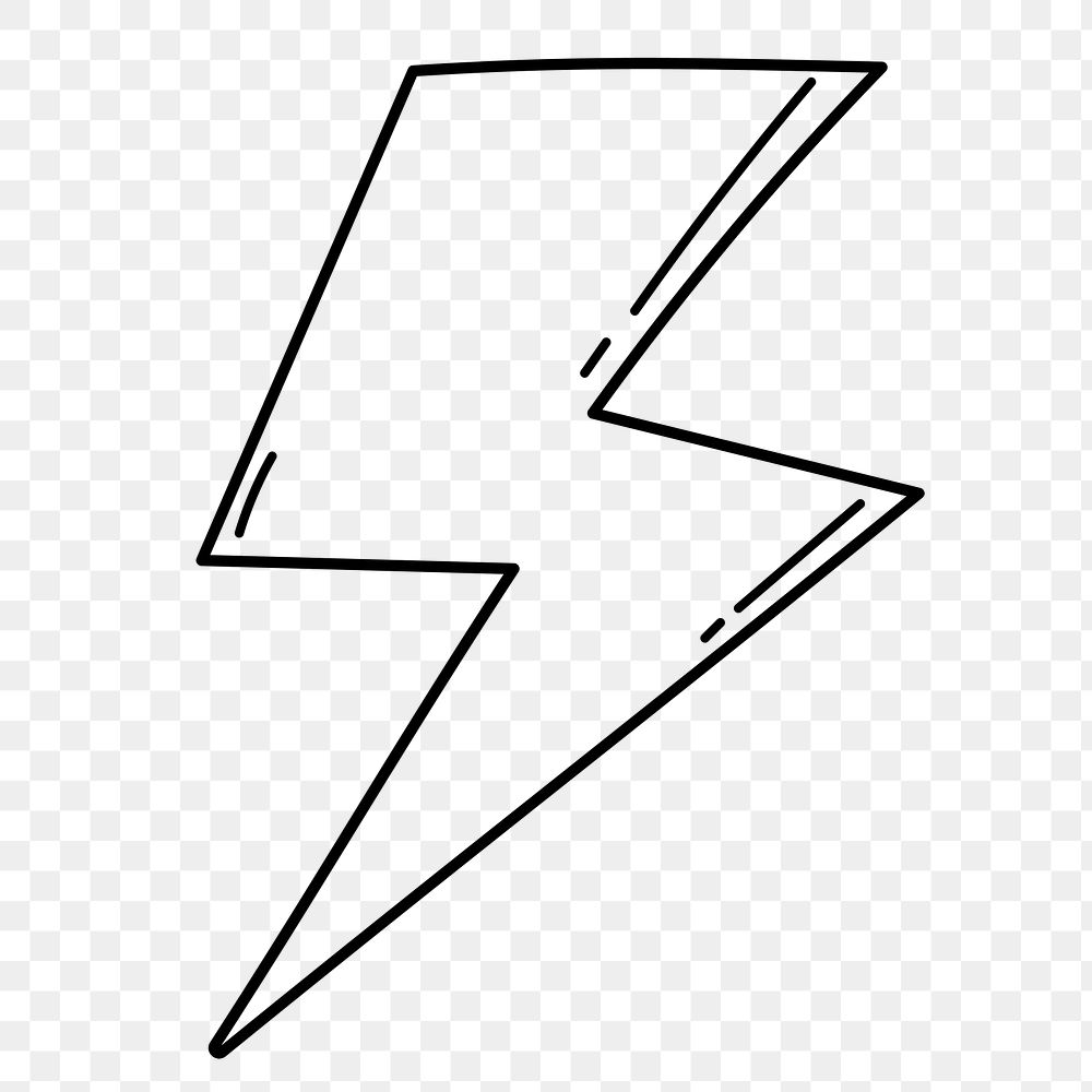 Lightning bolt png doodle sticker, black & white illustration, transparent background
