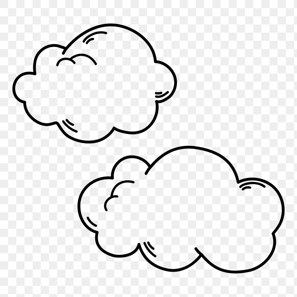 Cloud png doodle sticker, black & white illustration, transparent background