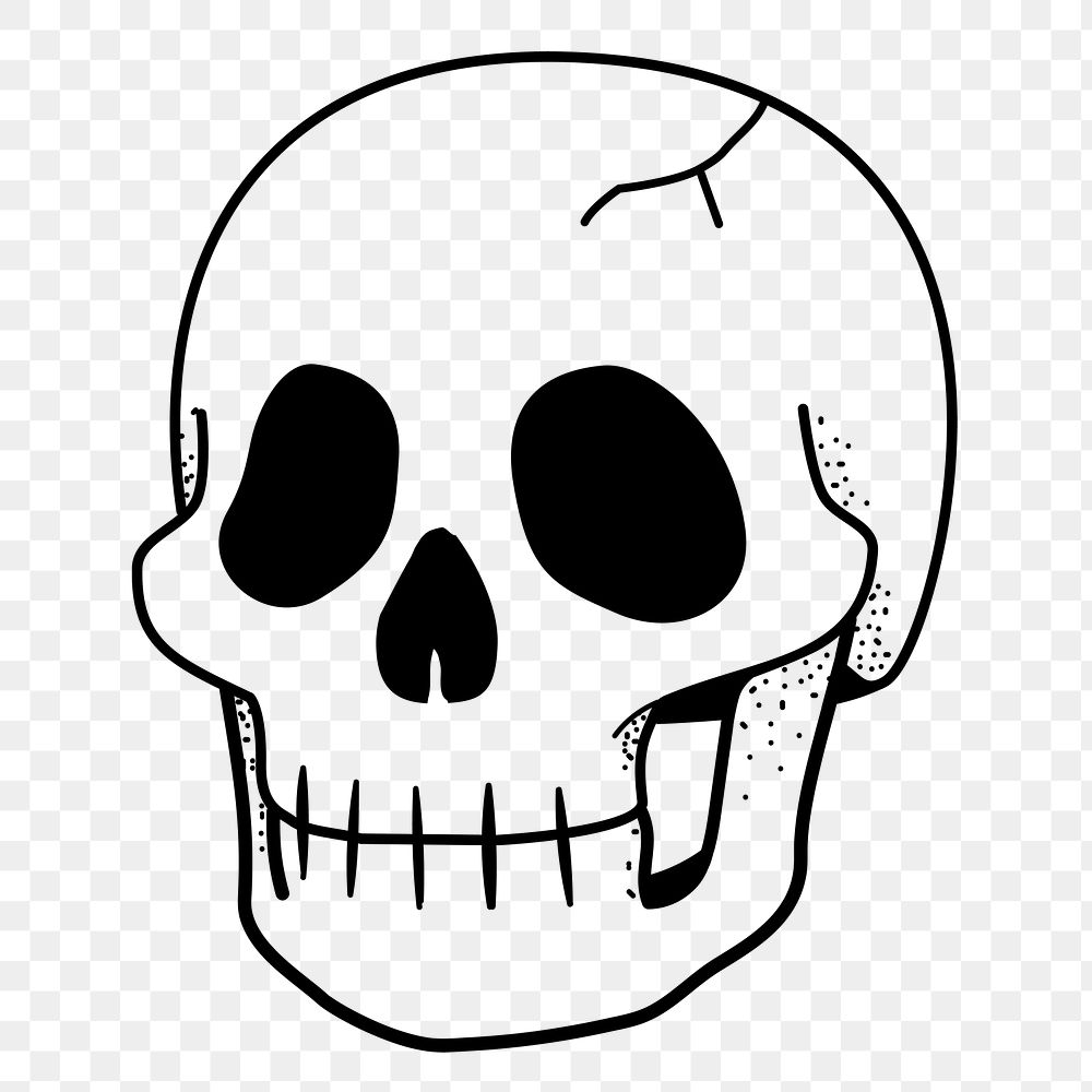 Skull png doodle sticker, black & white illustration, transparent background