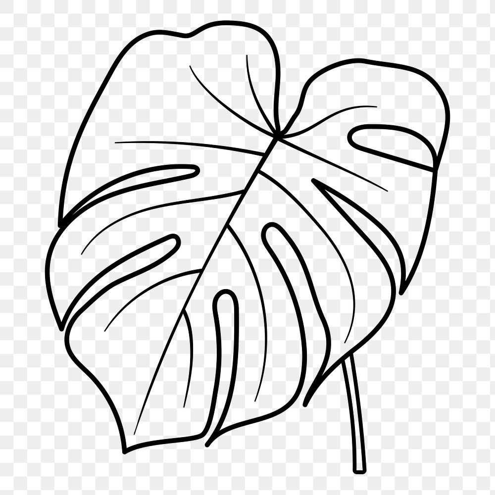 Monstera leaf png doodle sticker, black & white illustration, transparent background