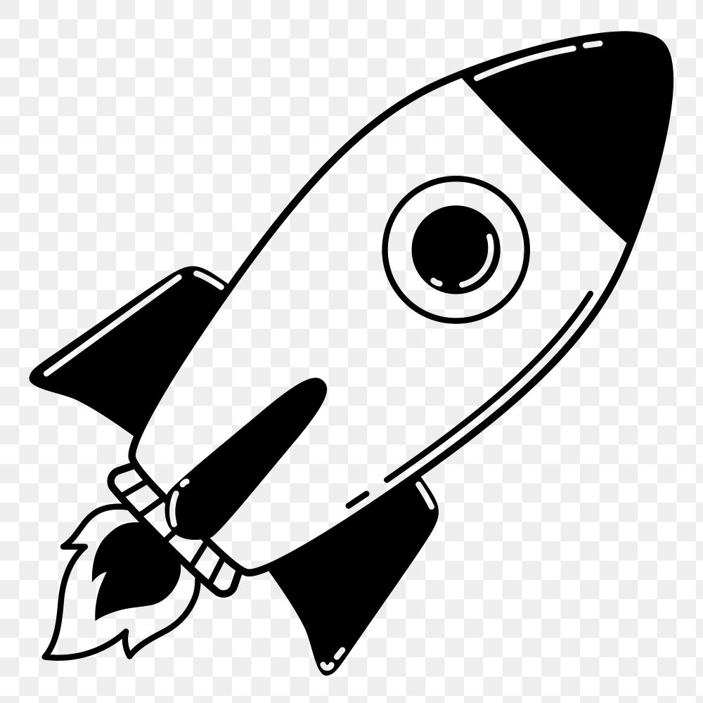 Rocket png doodle sticker, black & white illustration, transparent background