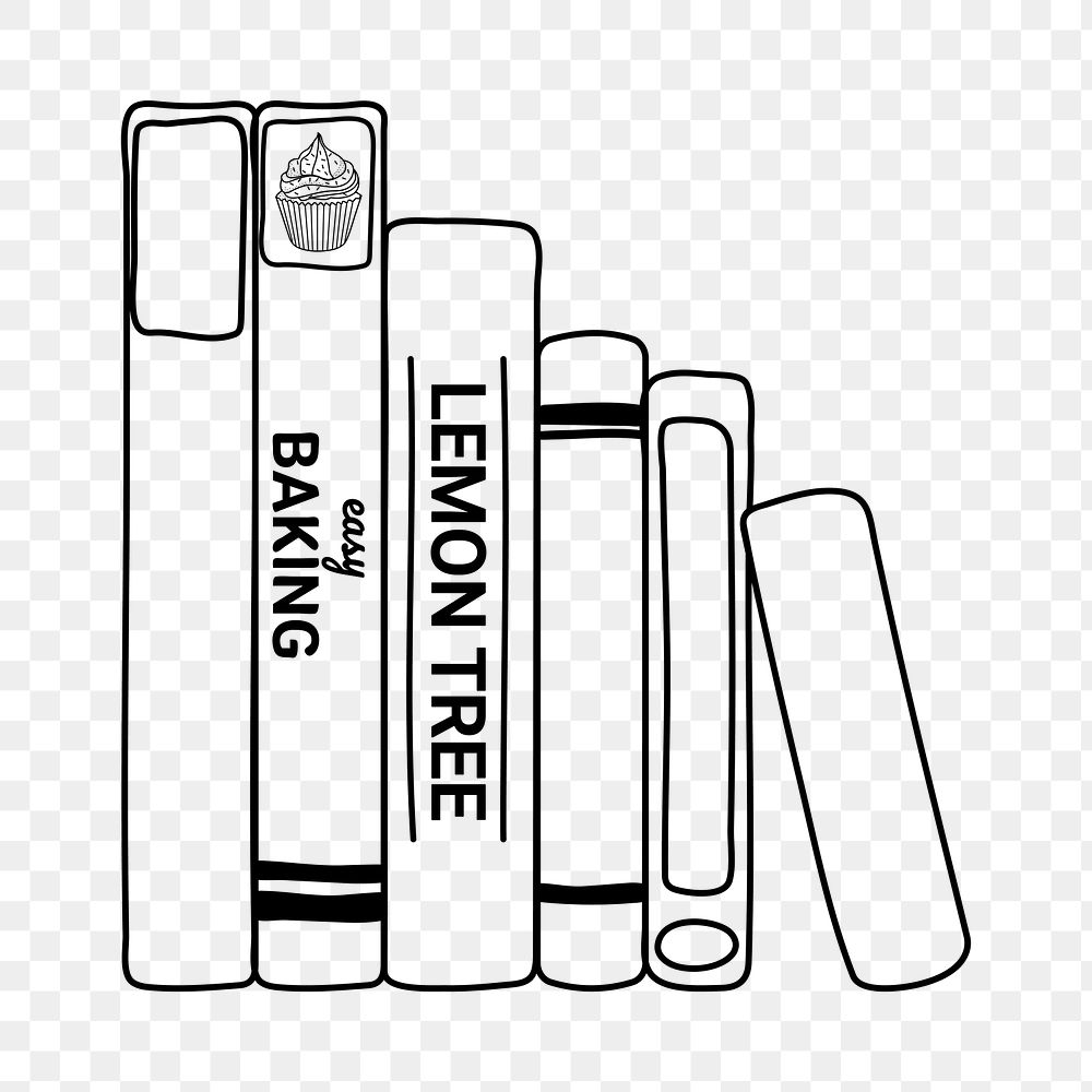 Books png doodle sticker, black & white illustration, transparent background