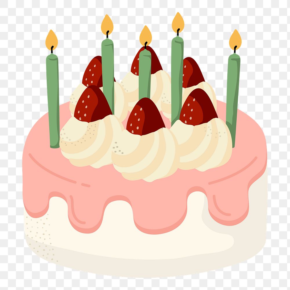Birthday cake png sticker, cute illustration, transparent background