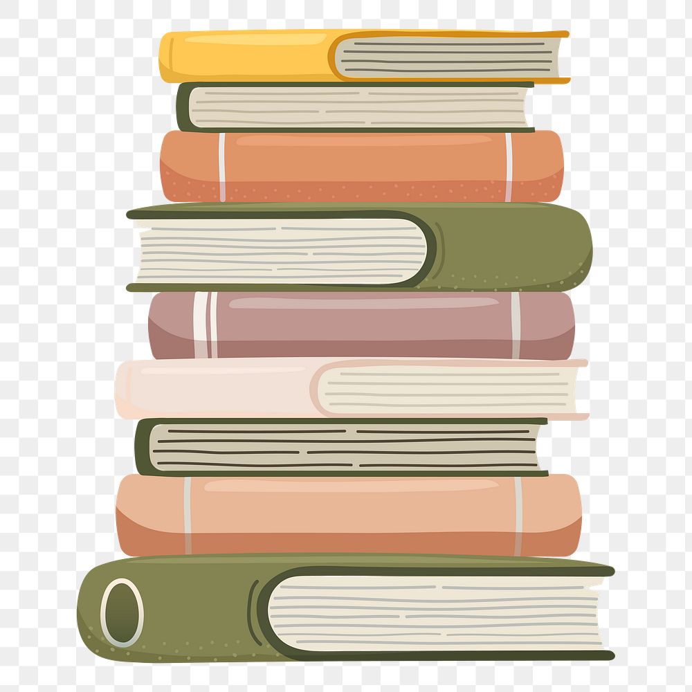 Book stack png sticker, cute illustration, transparent background