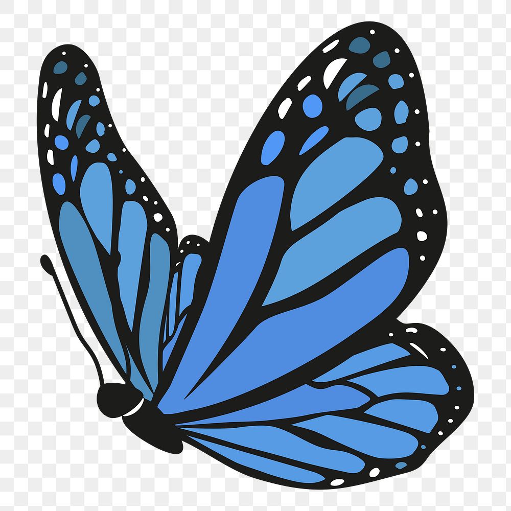 Blue butterfly png sticker, cute illustration, transparent background