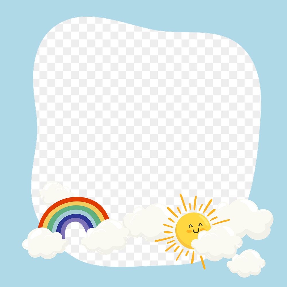 Rainbow & sun png frame, cute cartoon illustration, transparent background