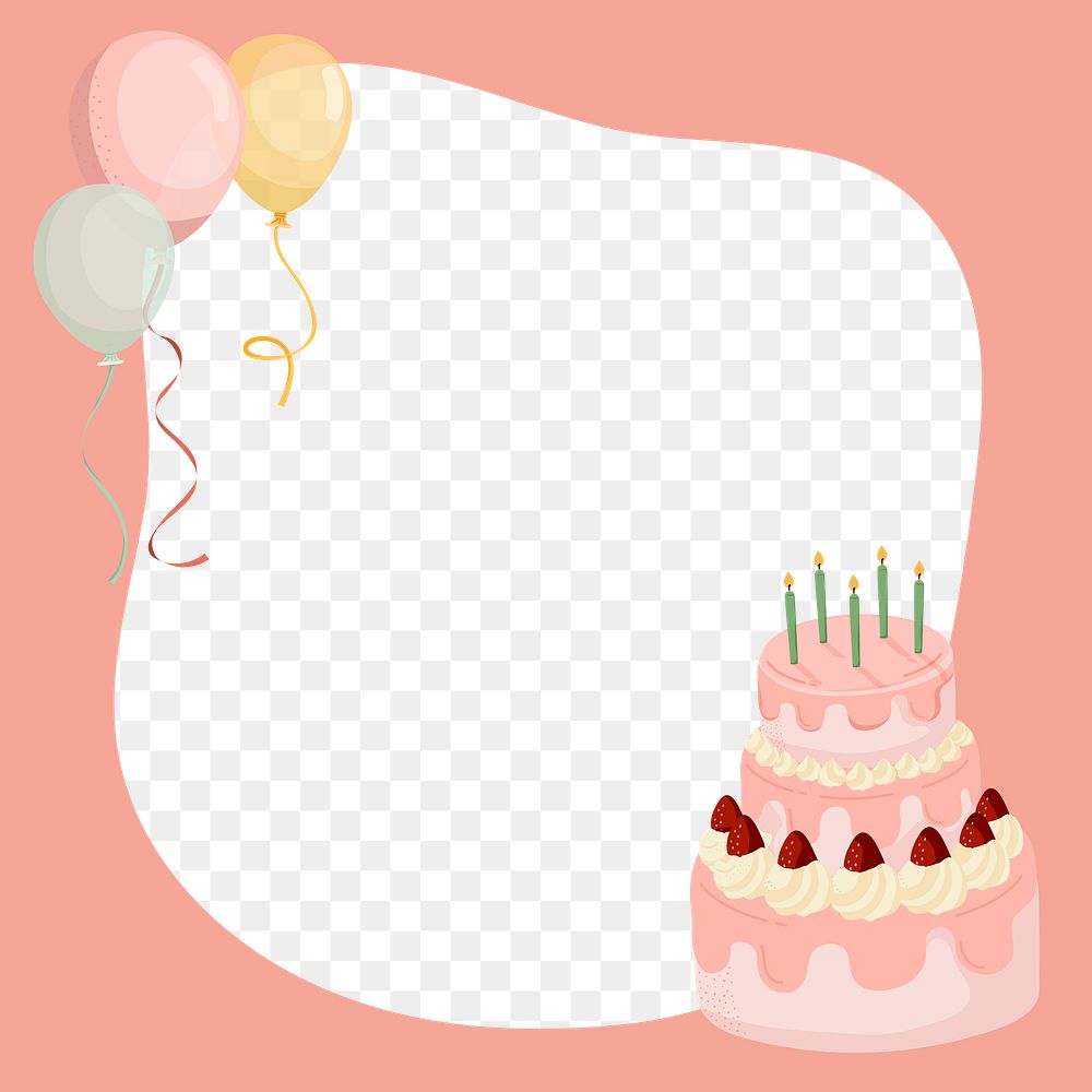 Birthday png frame, cute cartoon illustration, transparent background