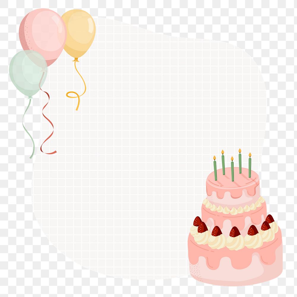 Birthday png frame, cute cartoon illustration, transparent background