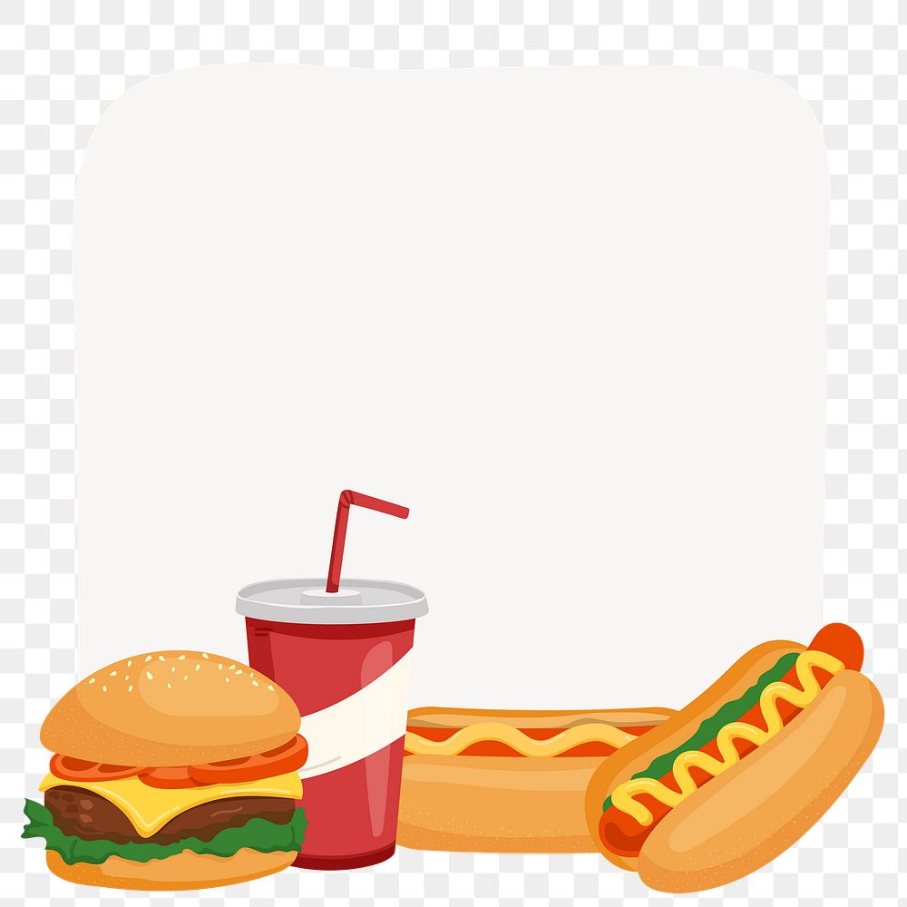 Fast food png frame, cute cartoon illustration, transparent background