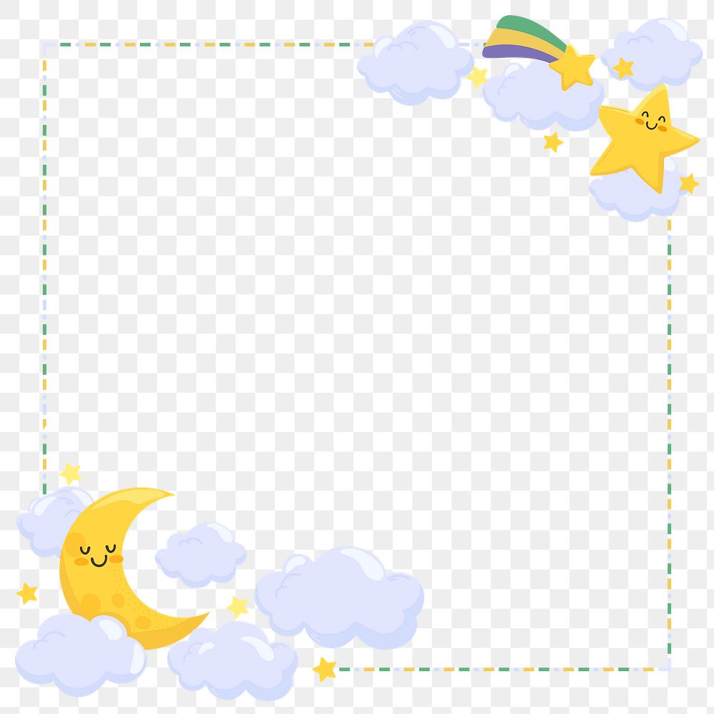 Moon & star png frame, cute cartoon illustration, transparent background