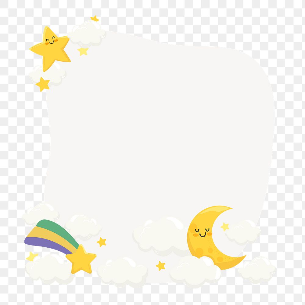 Moon & star png frame, cute cartoon illustration, transparent background